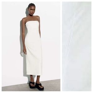 Zara White Strapless Midi Dress.
